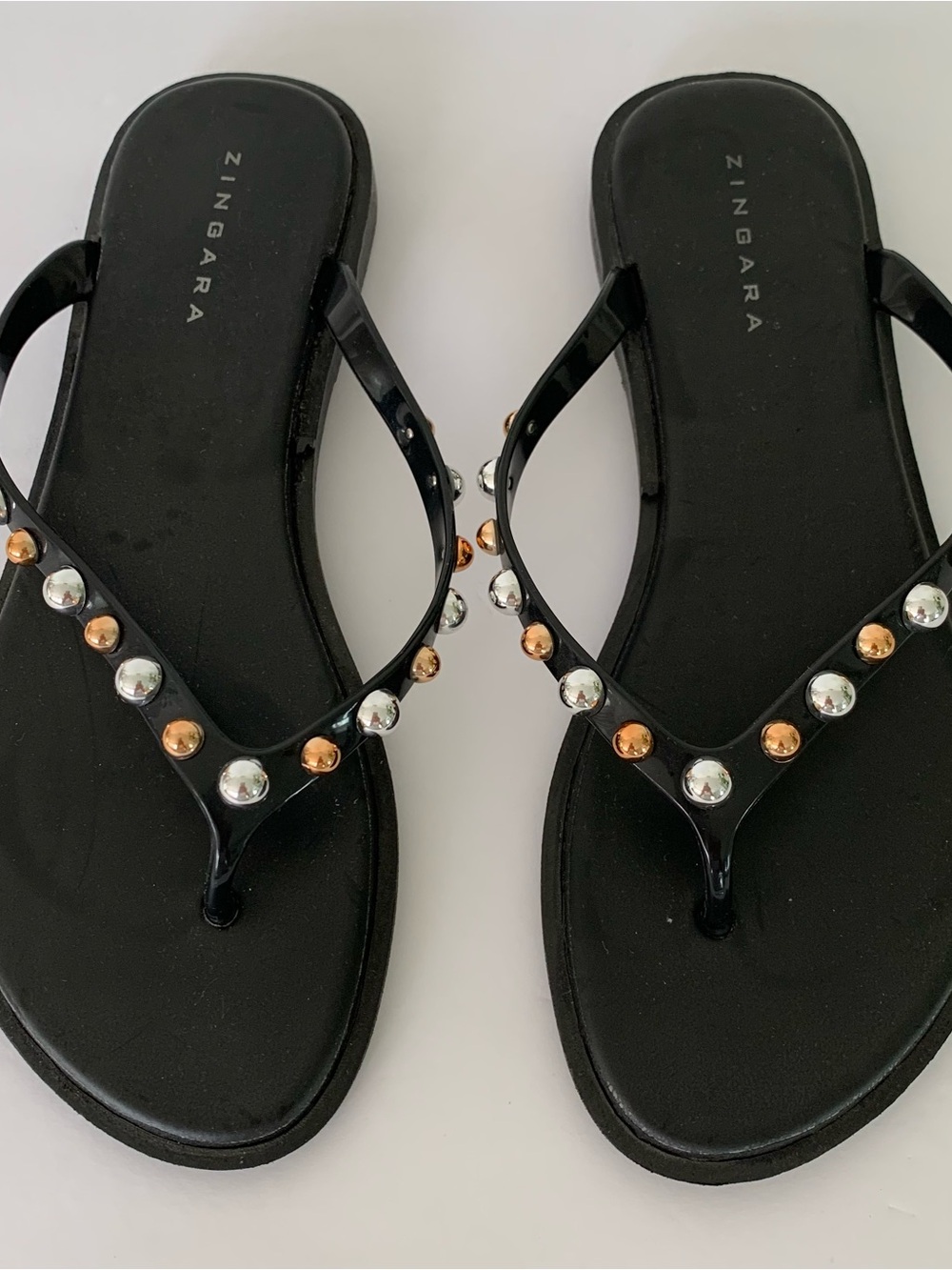 Zingara Studded Thong Sandals Black Synthetic Women's US 7 EU 38 Slip On